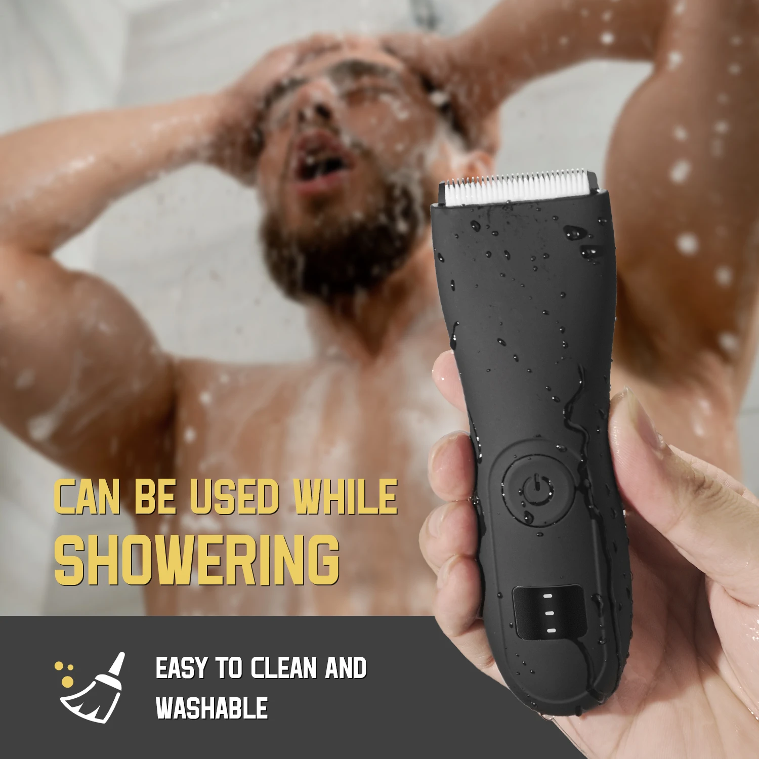 Men's Electric Body Hair Trimmer Waterproof Groin/Ball Shaver Rechargeable Groomer Clipper for Pubic & Armpit Full Body Shaving