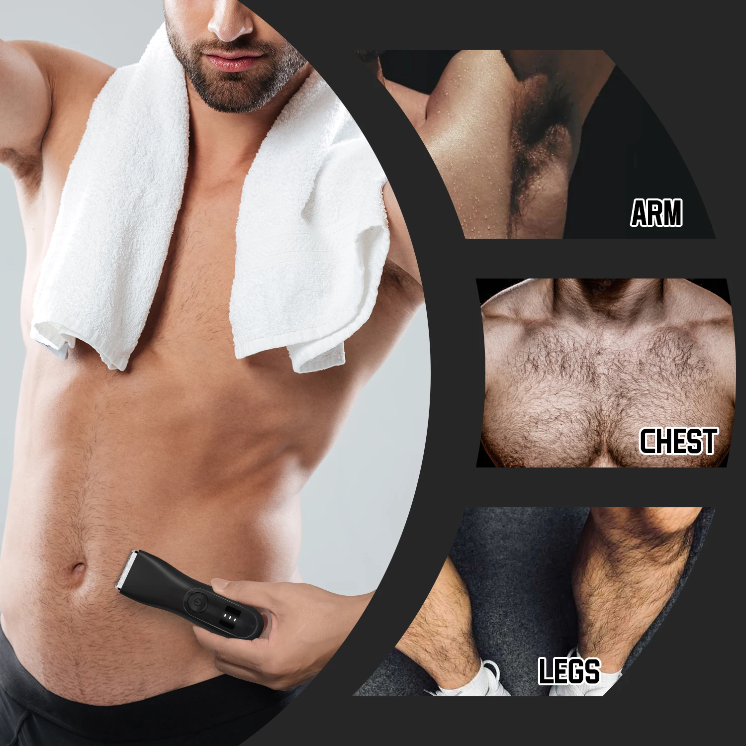 Men's Electric Body Hair Trimmer Waterproof Groin/Ball Shaver Rechargeable Groomer Clipper for Pubic & Armpit Full Body Shaving