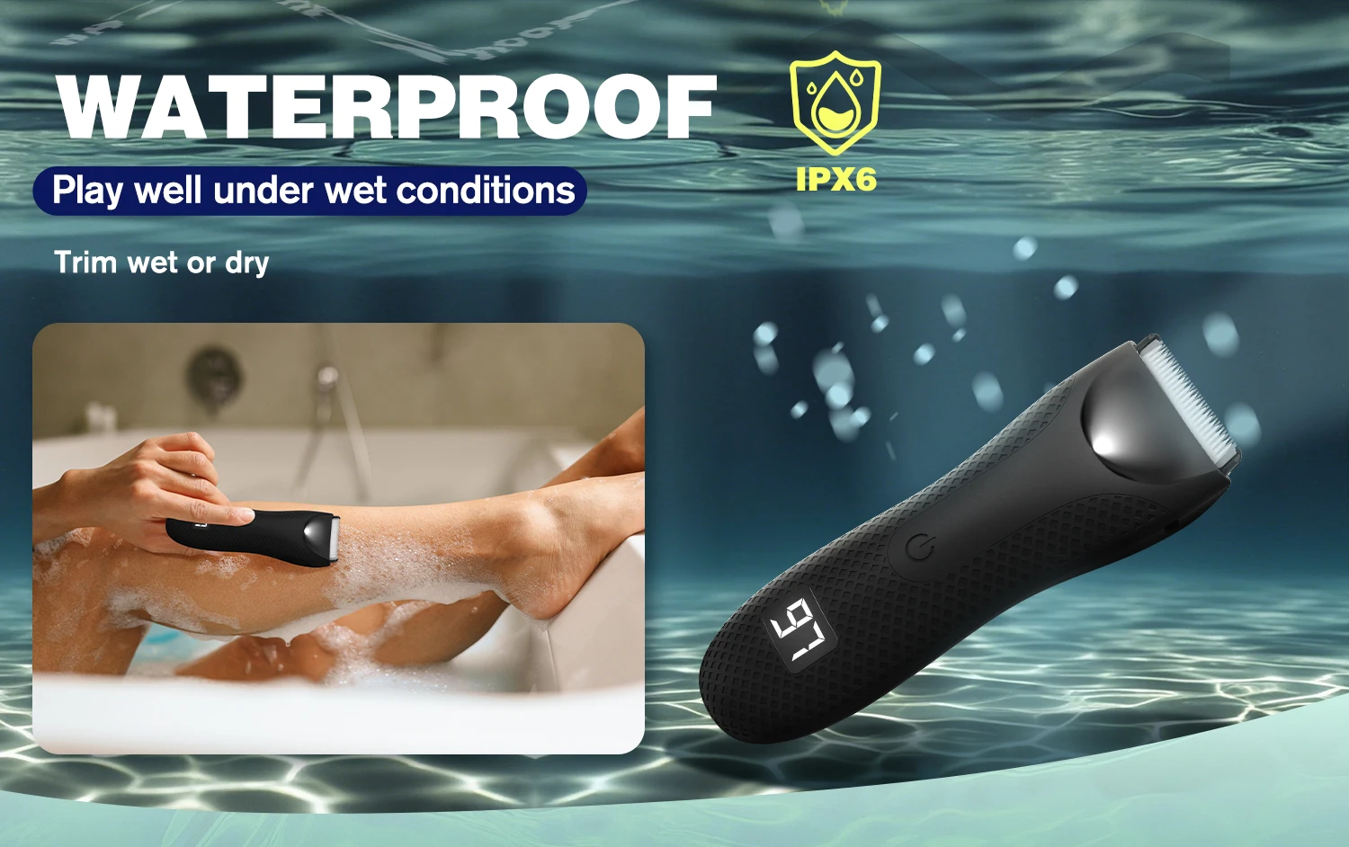 Men's Electric Body Hair Trimmer Waterproof Groin/Ball Shaver Rechargeable Groomer Clipper for Pubic & Armpit Full Body Shaving