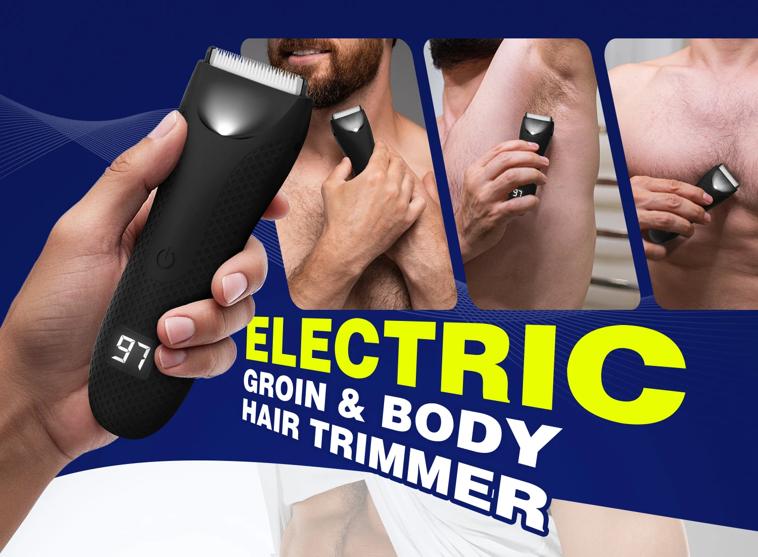 Men's Electric Body Hair Trimmer Waterproof Groin/Ball Shaver Rechargeable Groomer Clipper for Pubic & Armpit Full Body Shaving