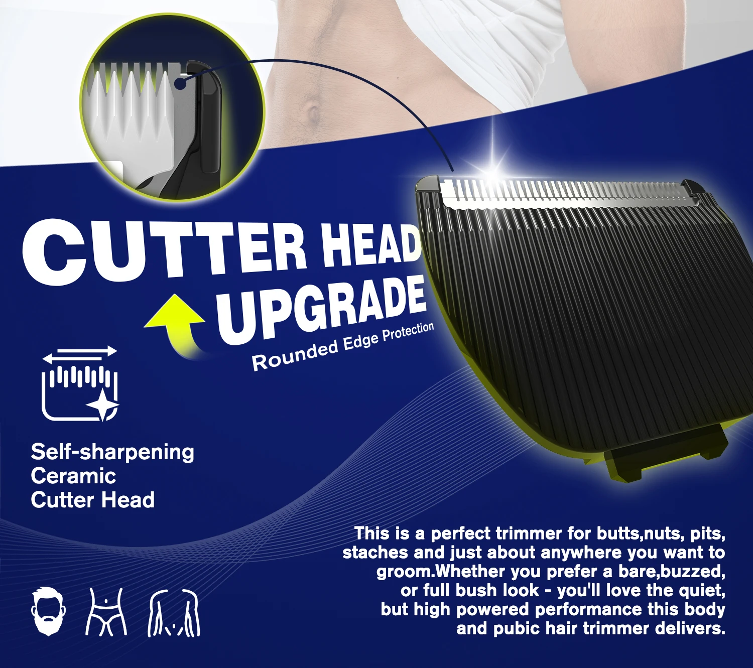 Men's Electric Body Hair Trimmer Waterproof Groin/Ball Shaver Rechargeable Groomer Clipper for Pubic & Armpit Full Body Shaving