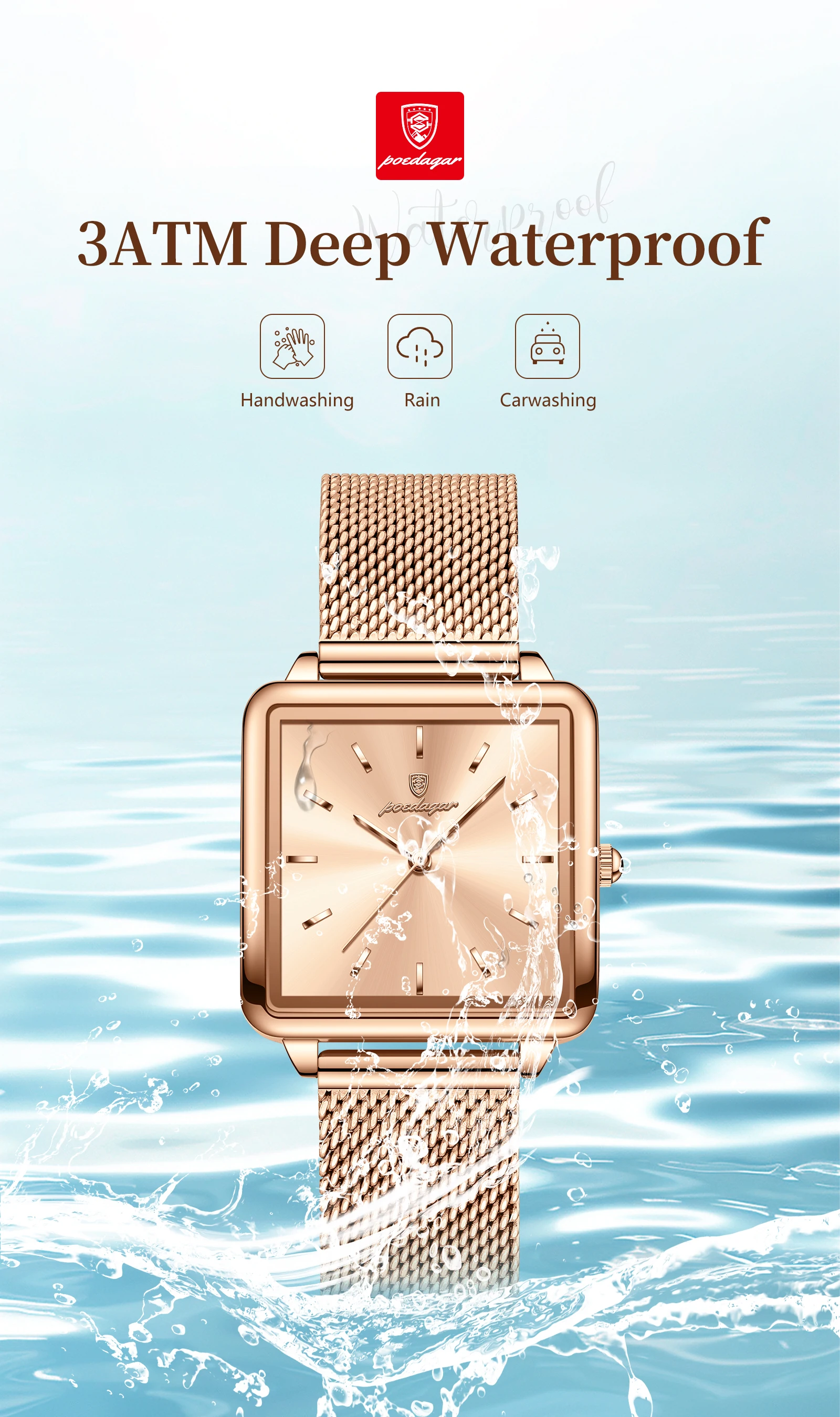 POEDAGAR Square Fashion Ladies Watch Waterproof Stainless Steel Mesh Watch For Woman Elegant Women's Quartz Watches Female Reloj
