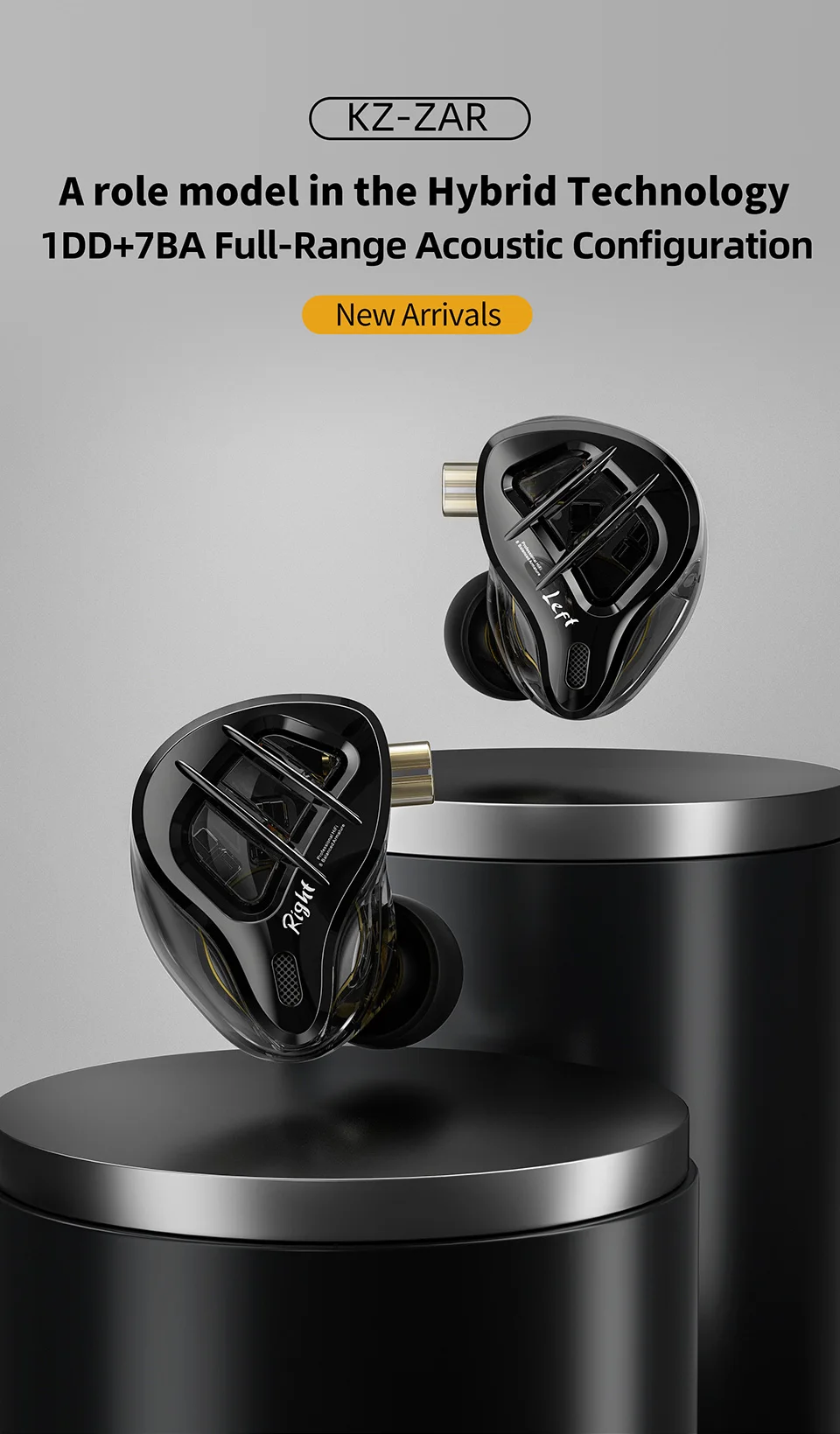 KZ ZAR Hybrid Driver In-ear Monitor 1DD + 7BA HiFi Headphones 2Pin Wired Headphones Music DJ Headphones Sports Gaming Earbud