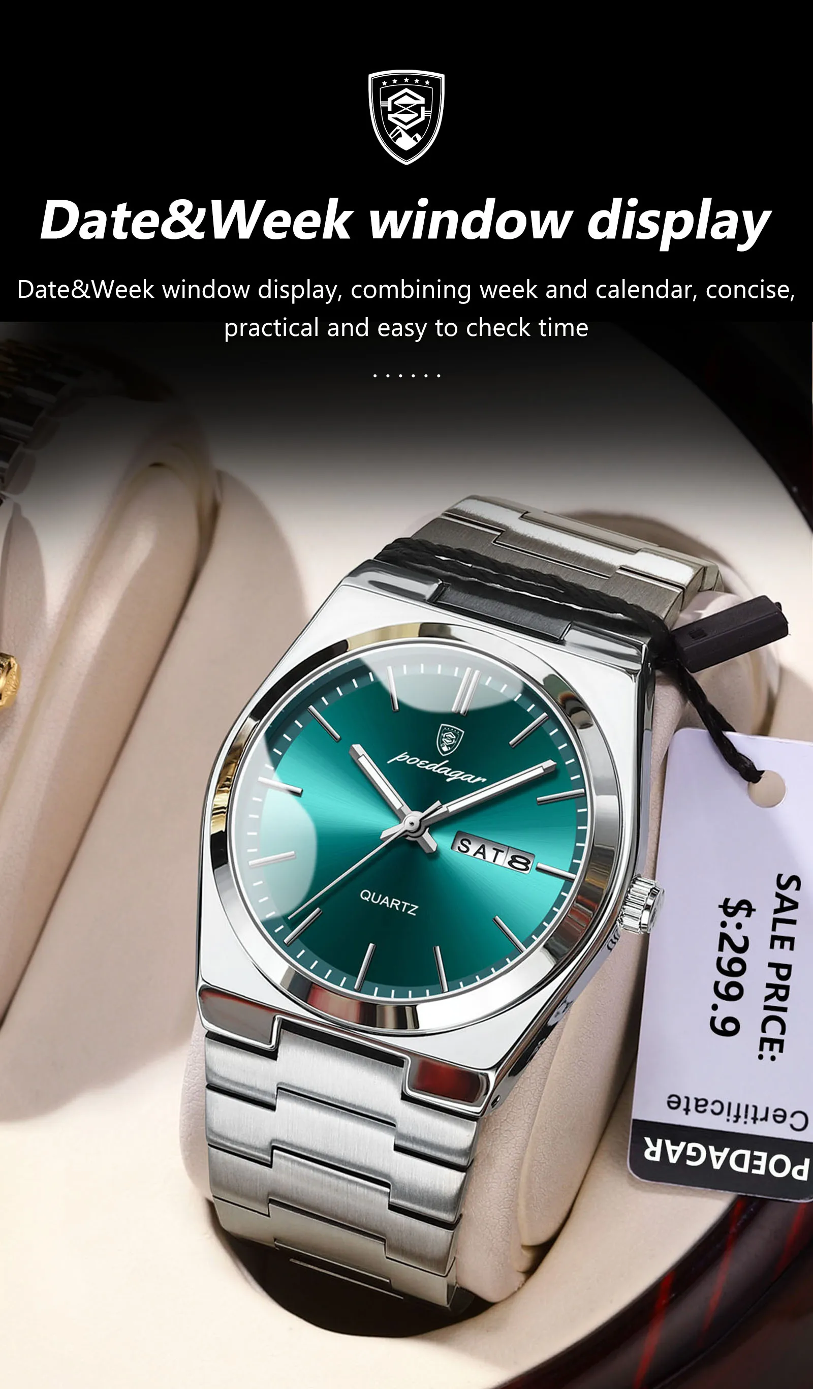 POEDAGAR Luxury Sport Quartz Man Wristwatch Waterproof Luminous Date Week Men Watches Stainless Steel Men's Watch Male Reloj+box