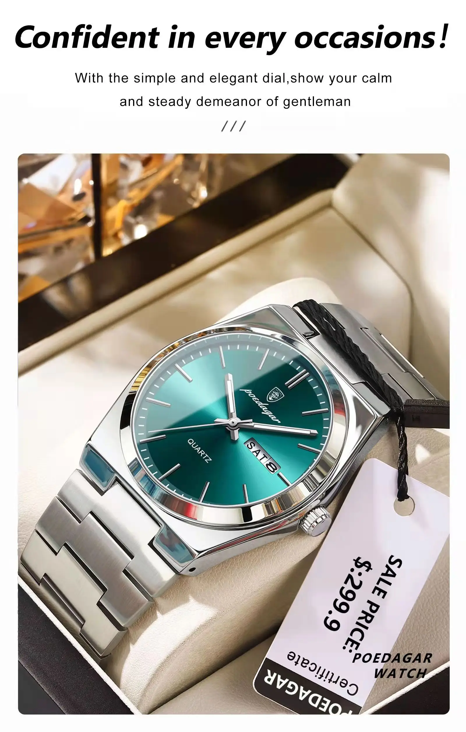 POEDAGAR Luxury Sport Quartz Man Wristwatch Waterproof Luminous Date Week Men Watches Stainless Steel Men's Watch Male Reloj+box