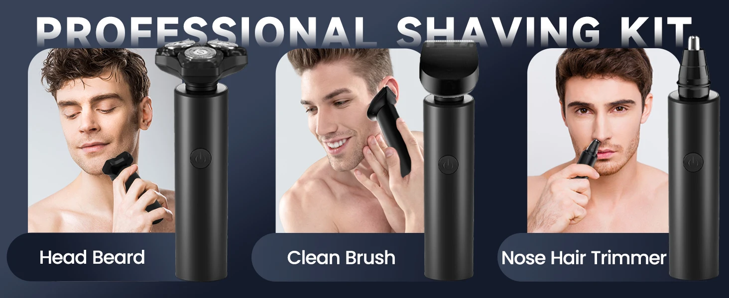 Electric Razor for Men Electric Shaver 3 Blade Rotary Shaving Machine Kit with Replacement Brush Trimmer Head