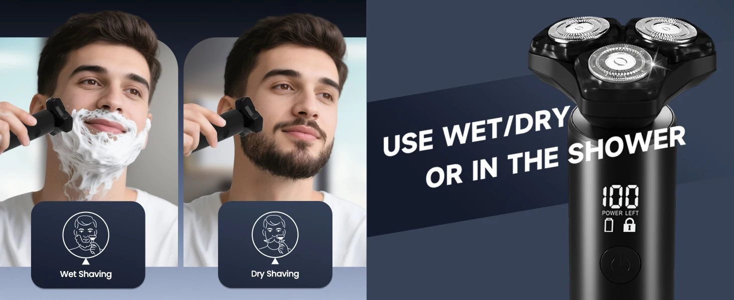 Electric Razor for Men Electric Shaver 3 Blade Rotary Shaving Machine Kit with Replacement Brush Trimmer Head