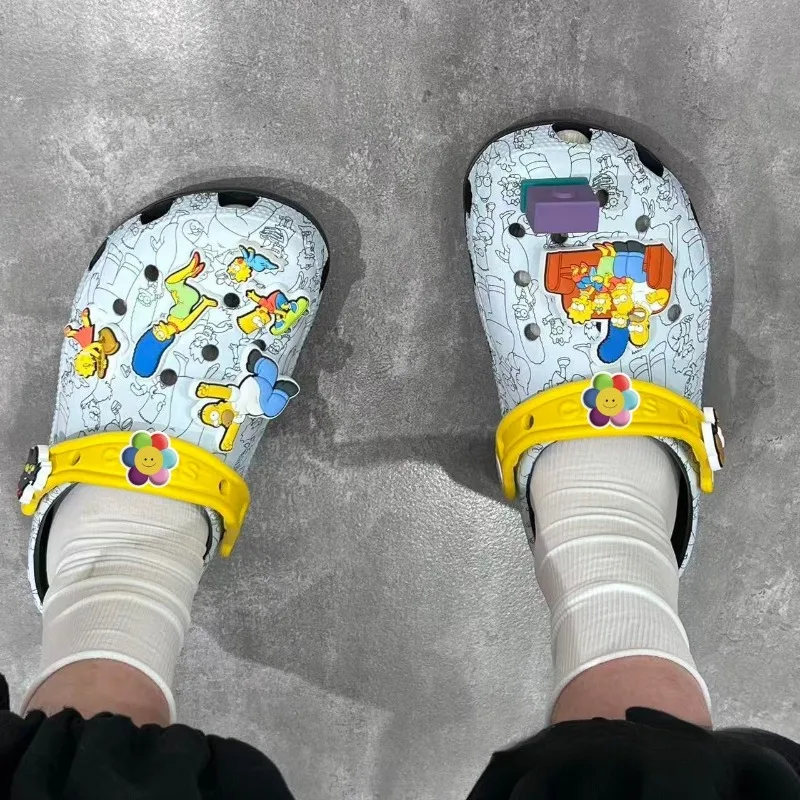 The Simpsons Homer Marge Lisa Flip-Flops Creative High-Style Cartoon Figure Shoes Floral Unisex Soft-Soled Non-Slip Beach Shoes