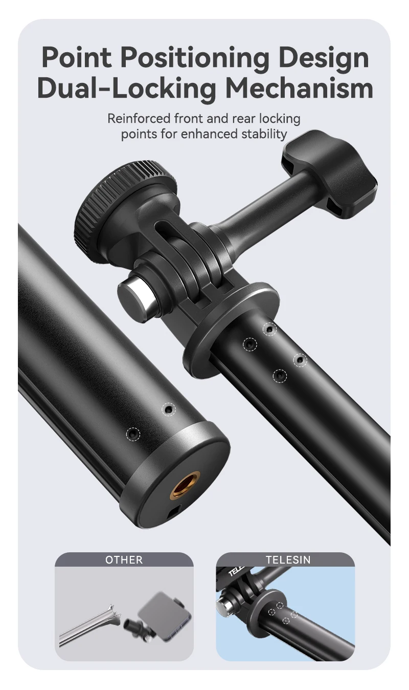 TELESIN Aluminum Selfie Stick Tripod Mount for GoPro Hero 13 12 11 10 9 8 Insta360 DJI Osmo Action Camera Lightweight Monopod