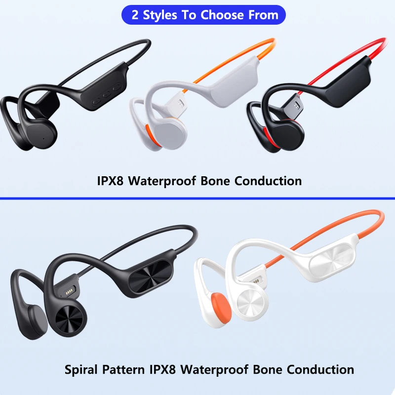 New True Bone Conduction IPX8 Waterproof Swimming Headphones Wireless Earphone Bluetooth Sport Headset MP3 With Mic For Runnin
