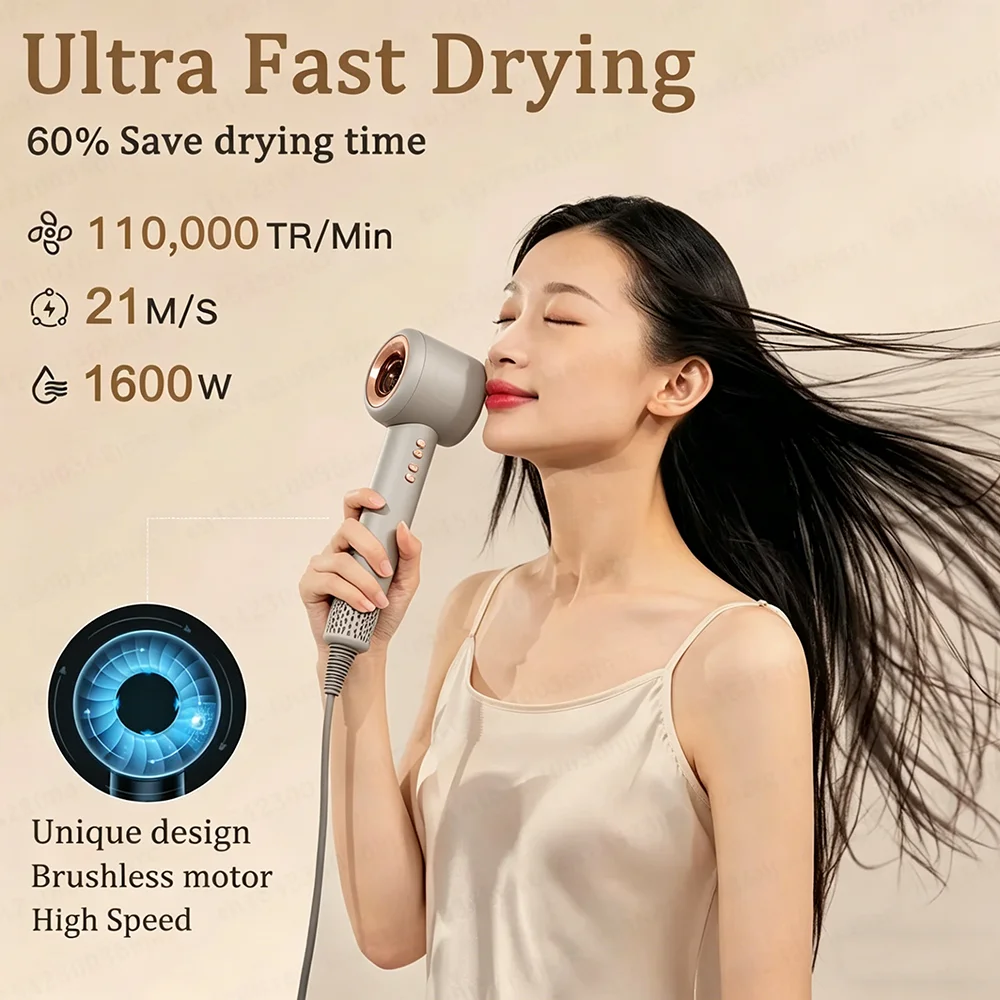 Super Hair Dryer Professional Leafless Hairdryer Hair Care Styling Negative Ion Electric Hair Dryers 3 Airflow Speed ​​Settings