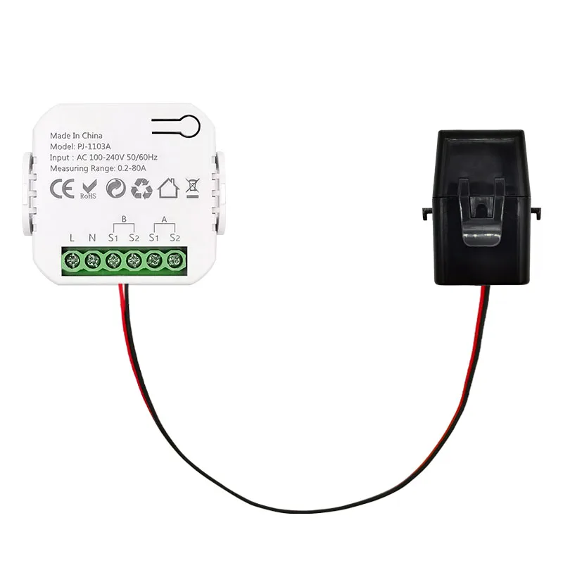 Smart WiFi Energy Meter Bidirectional with Clamp 80A for Solar/PV App Monitor Produced&Consumed Power AC100/240V Works with Tuya