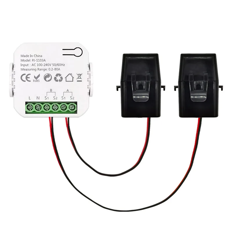 Smart WiFi Energy Meter Bidirectional with Clamp 80A for Solar/PV App Monitor Produced&Consumed Power AC100/240V Works with Tuya