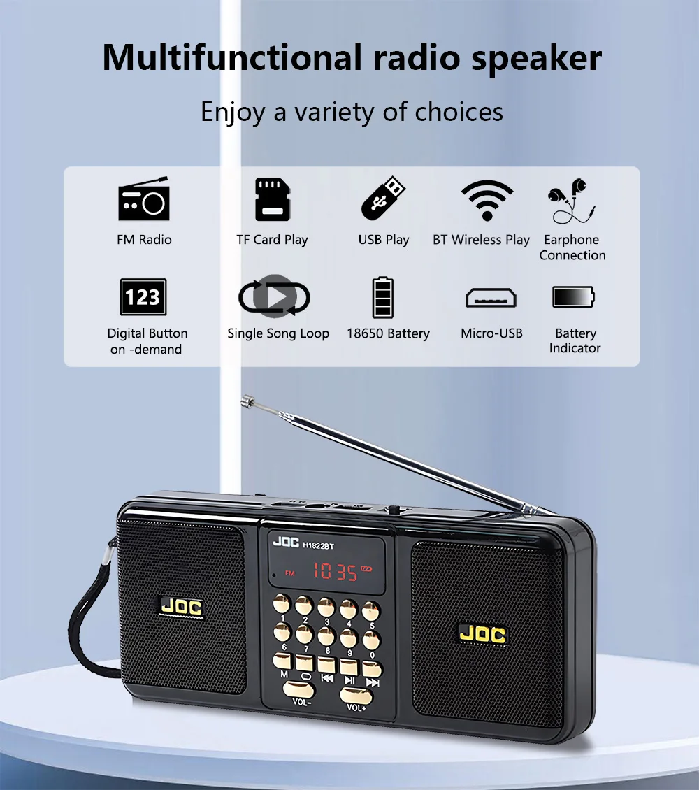 Portable Stereo FM Radio Wireless Speaker Rechargeable Battery Support TF Card USB Bluetooth-compatible Speaker With FM Receiver