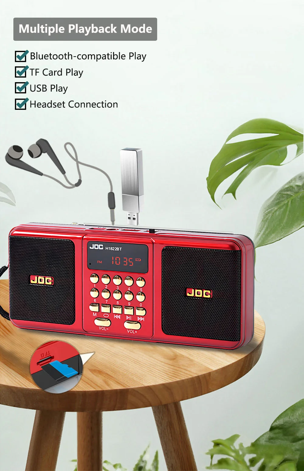 Portable Stereo FM Radio Wireless Speaker Rechargeable Battery Support TF Card USB Bluetooth-compatible Speaker With FM Receiver