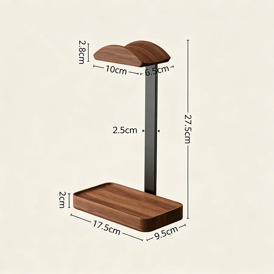 Solid Wood Headphones Stand Black Walnut+Aluminum Alloy Gaming Headset Holder Desktop Bracket Display Shelf with Storage Base