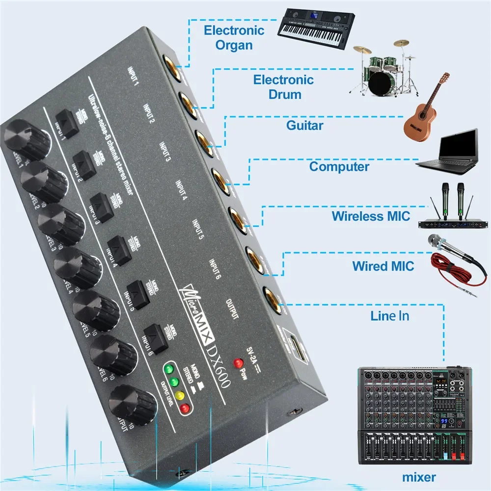 Upgraded Depusheng Ultra Low Noise 4/6/8 Channel Line Mixer Mini Sound Mixer Power Supply DC5V Easy Operation Audios Mixer