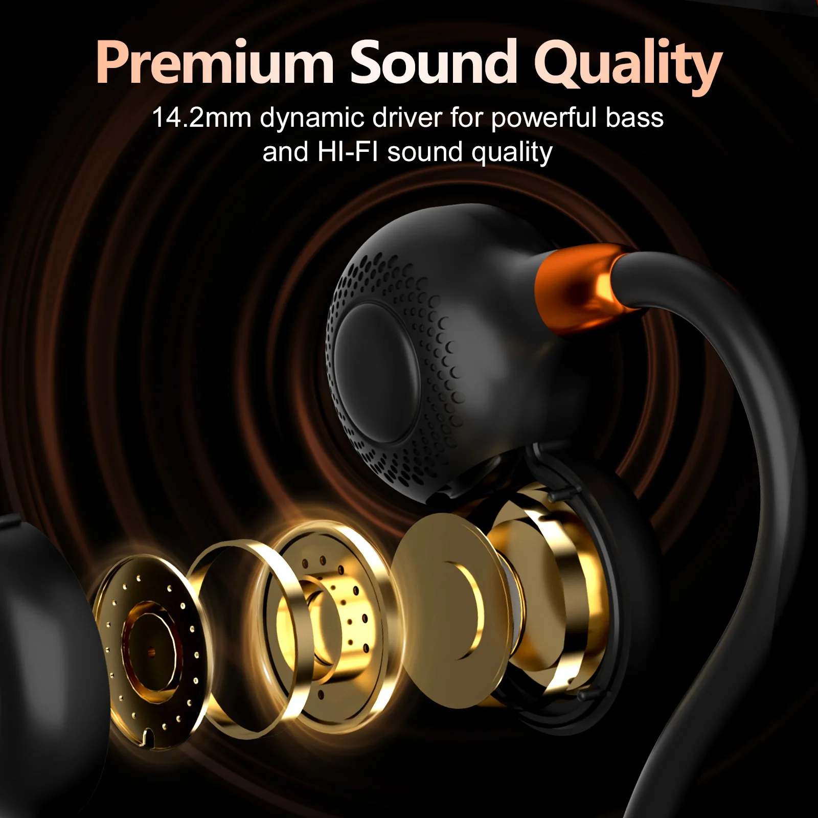 Ortizan I10 Wireless Bluetooth Earphones BT5.3 Open Ear Headphones Sport Waterproof IPX6 Wireless Earbuds with Mic 10H Playtime