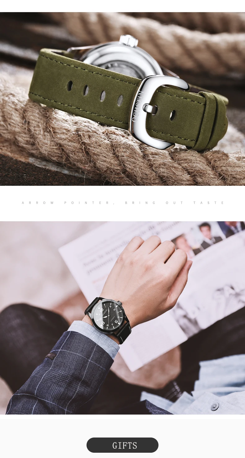 OCHSTIN Man Mechanical Pilot Wrist Watches Luxury Self Wind Leather Mechanic Male Clock Auto Date Relogio Masculino Gift for Men