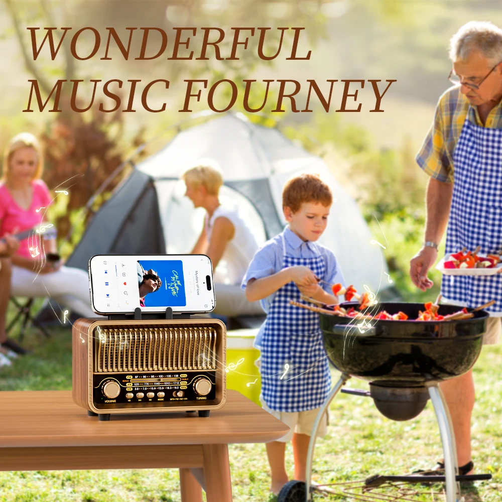 Retro Portable AM/FM/SW Radio with Rechargeable Battery, TF/AUX Playback & Antenna. Wireless for Home, or Emergency.