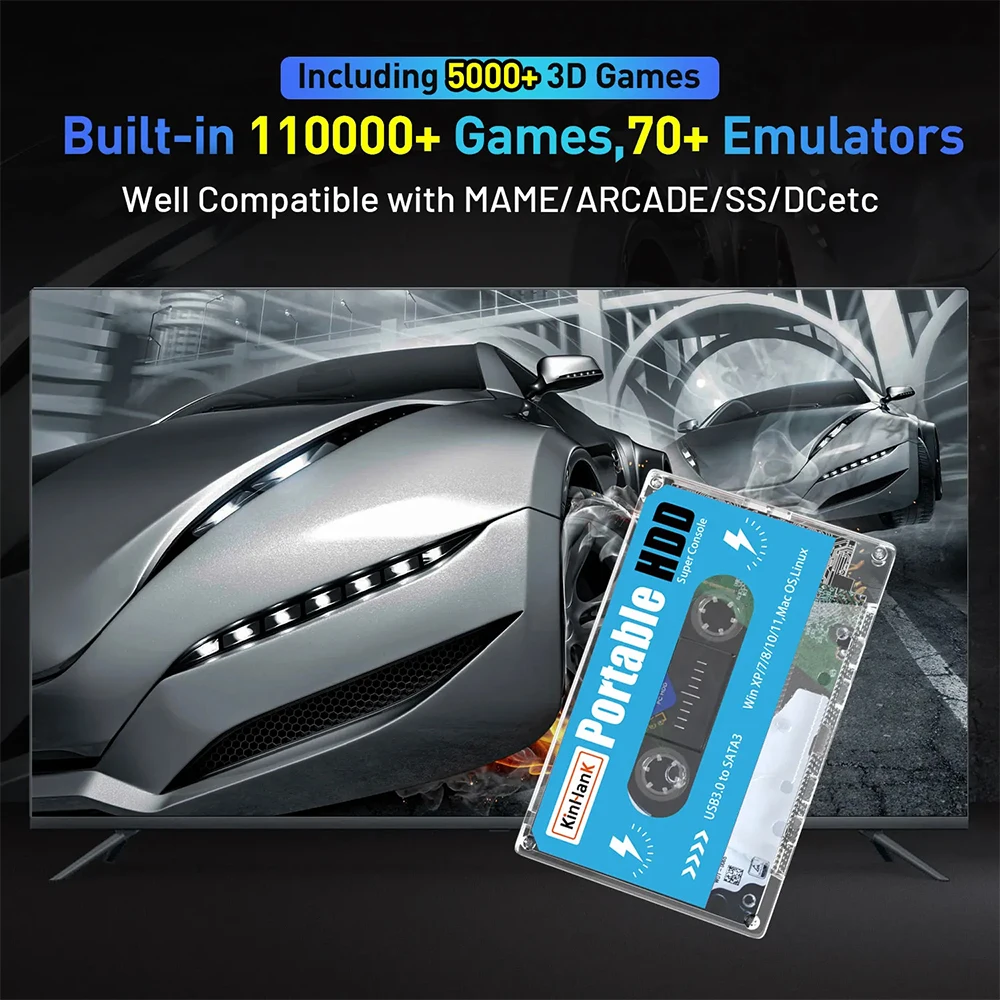KINHANK 500G Gaming HDD Super Console 100000 Video Games 70 Emulators For DC/MAME/SS/NAOMI/PS2/PS1 Plug and Play Batocera OS