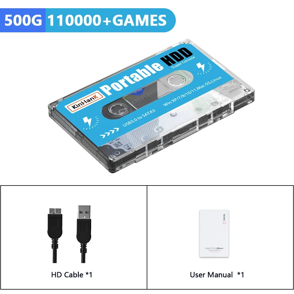 KINHANK 500G Gaming HDD Super Console 100000 Video Games 70 Emulators For DC/MAME/SS/NAOMI/PS2/PS1 Plug and Play Batocera OS
