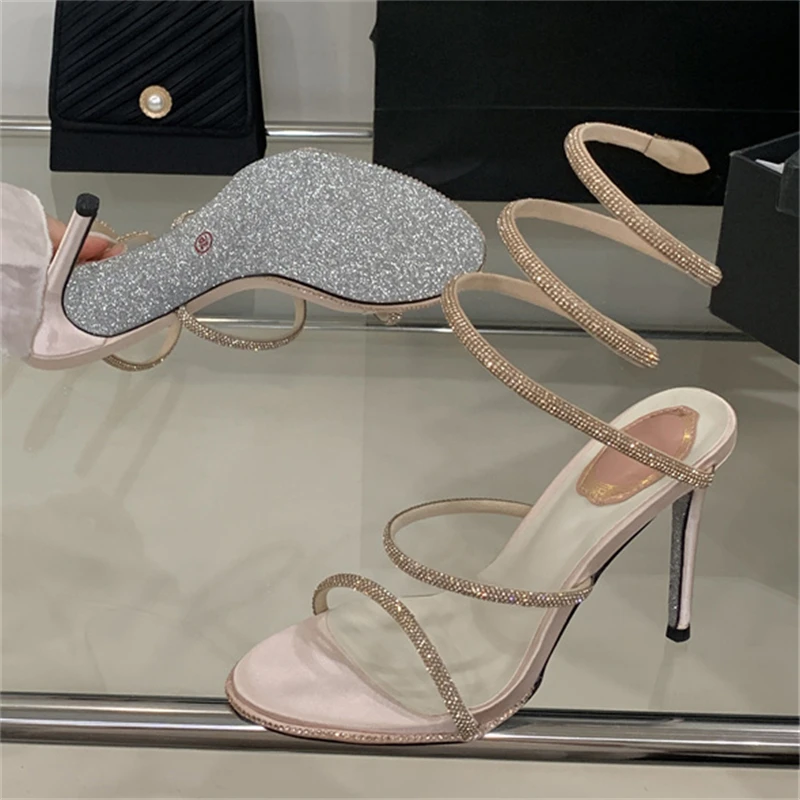 Eilyken Street Style Crystal Diamonds Ankle Strap Women Sandals Sexy Open Toe Thin High Heels Party Prom Summer Shoes