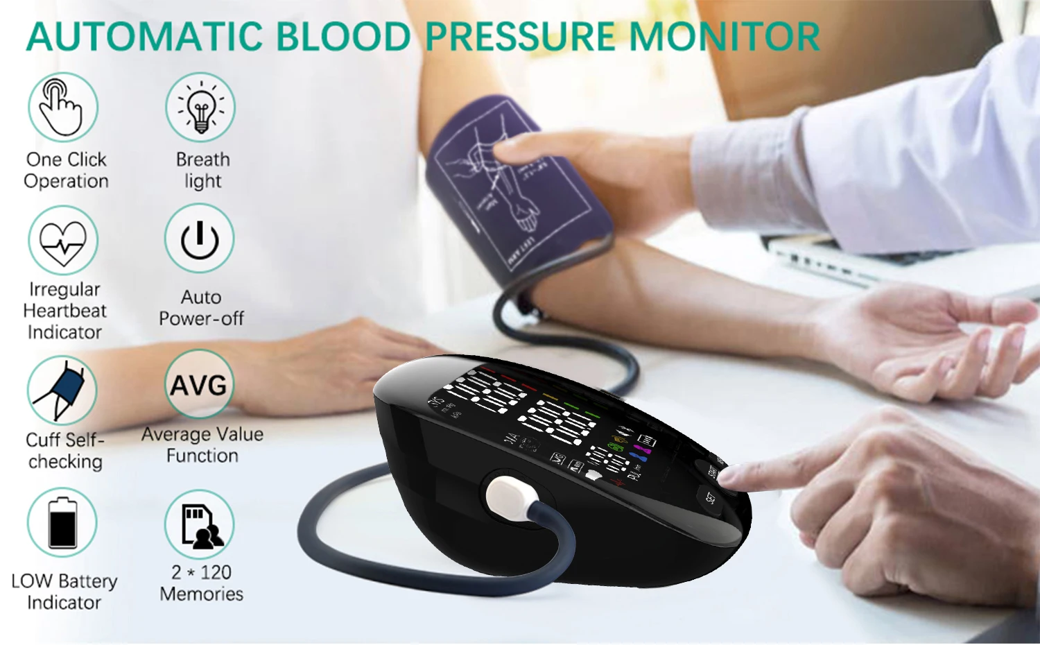 Kingclinic New Household Arm Type Digital Electronic Portable LED Smart Blood Pressure Meter BP Monitor