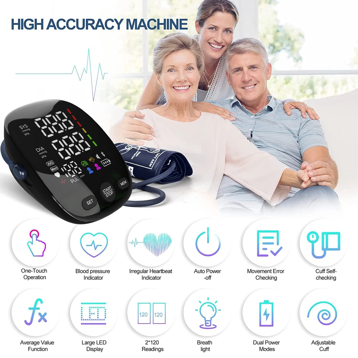 Kingclinic New Household Arm Type Digital Electronic Portable LED Smart Blood Pressure Meter BP Monitor
