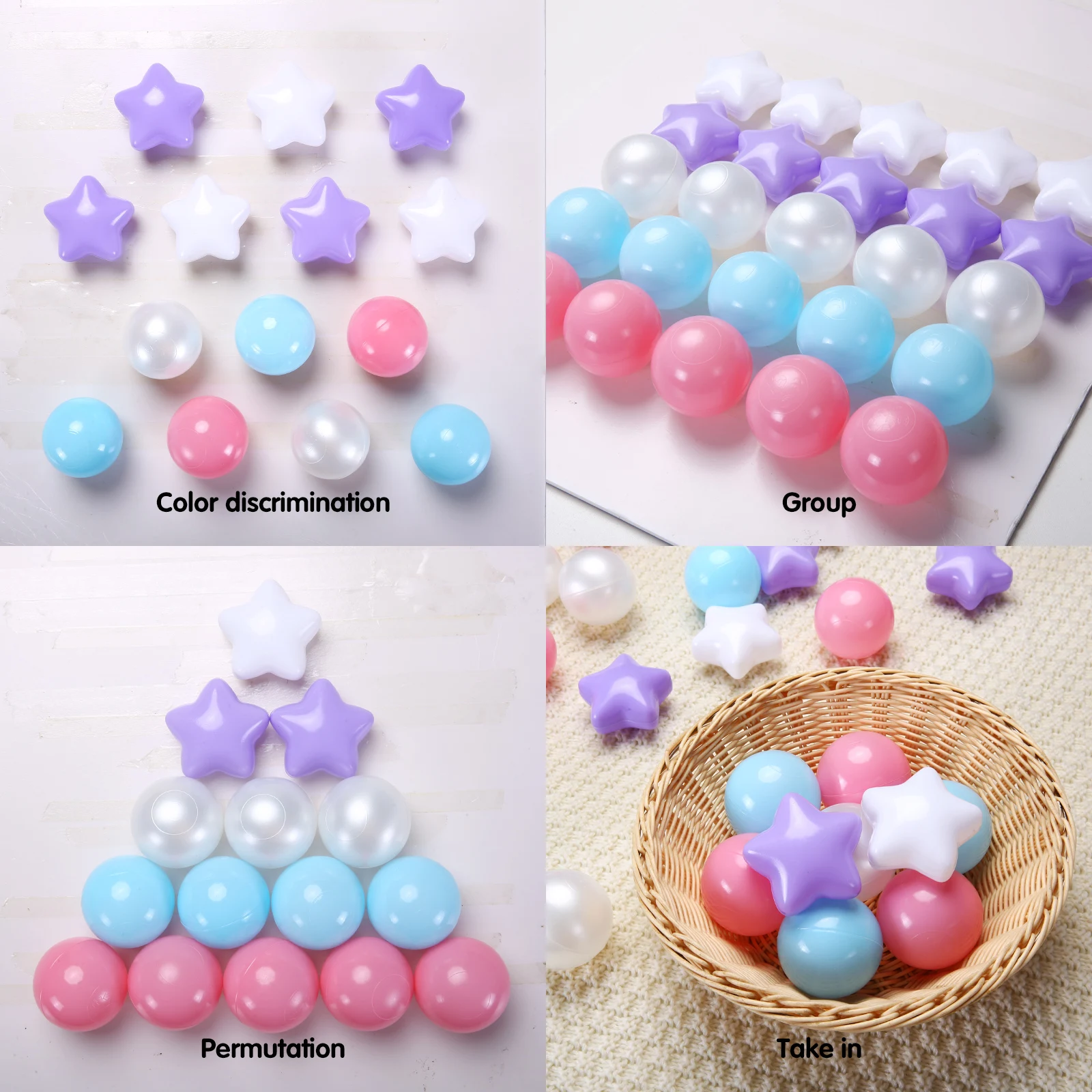 100pcs BPA Free Non-Toxic Plastic Ball Pit Balls Round and Star Shape with 6 Colours for Kids Ball Pit and Pool Toys