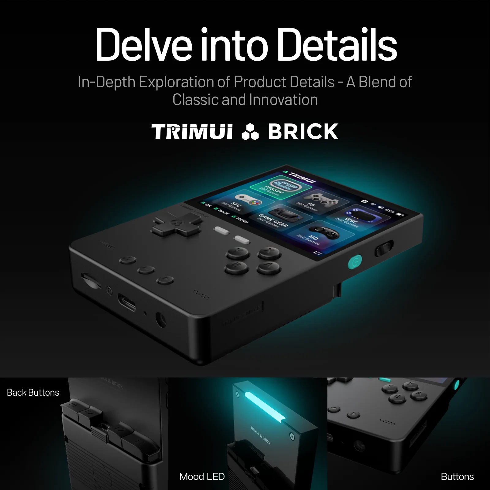 TRIMUI BRICK Handheld Game Console 3.2'' IPS Screen A133P Linux System Trimui UI Metal Back Panel Key LED Lighting Free Keycaps