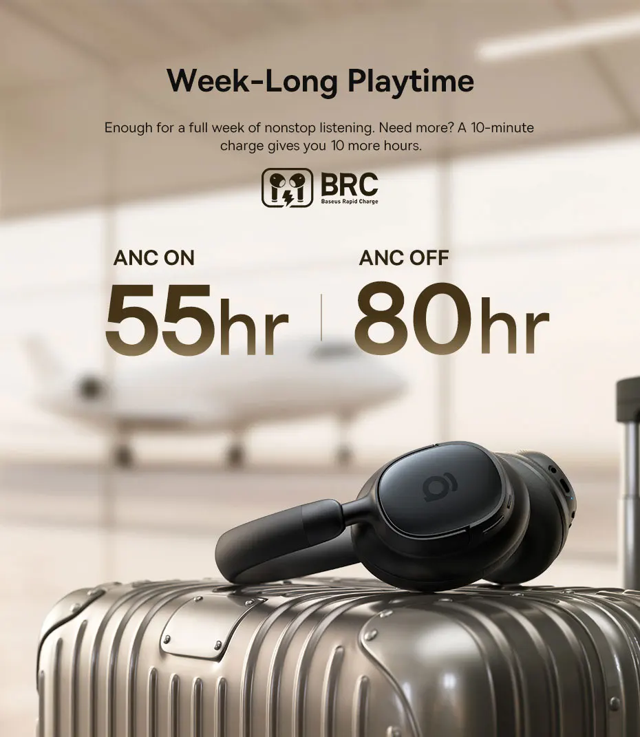 Baseus Bowie MH1 Bluetooth Headphones 48dB Noise Cancellation Hi-res LDAC Over Ear Headset Audio Wireless Earphone Earbuds