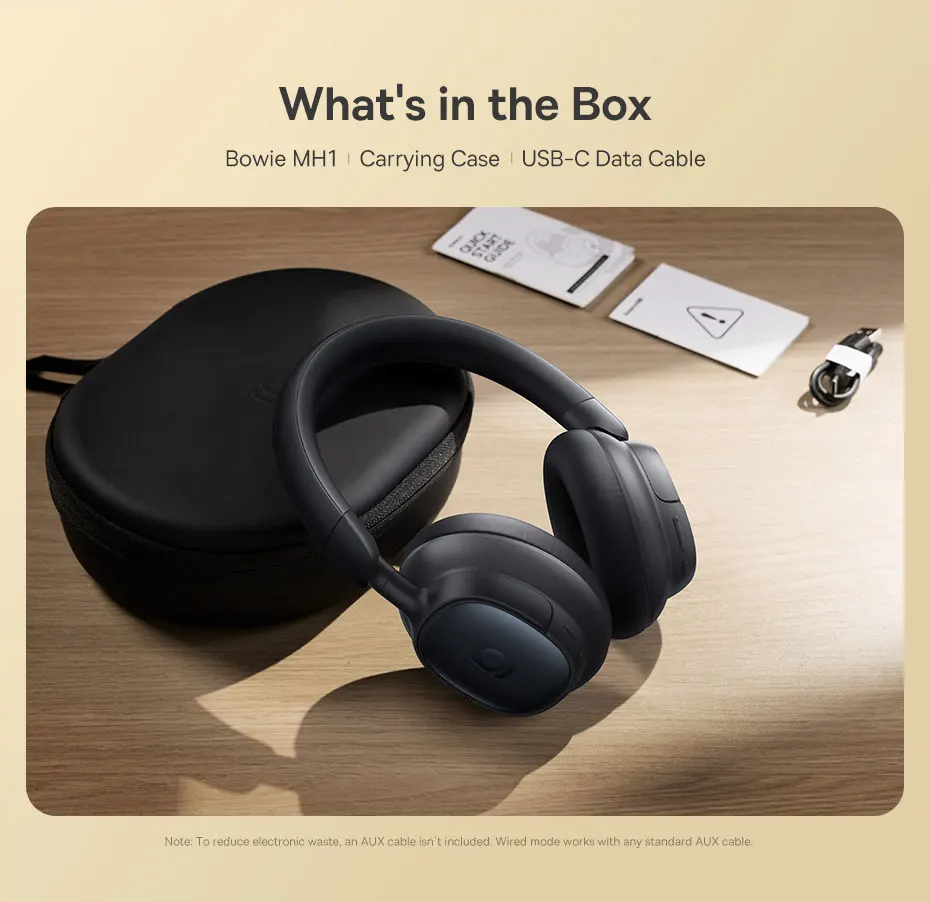 Baseus Bowie MH1 Bluetooth Headphones 48dB Noise Cancellation Hi-res LDAC Over Ear Headset Audio Wireless Earphone Earbuds