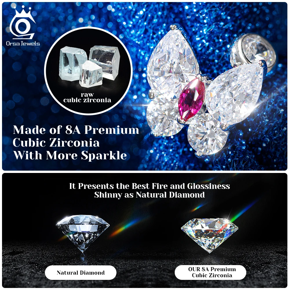 ORSA JEWELS Exquisite 925 Sterling Silver Zircon Earrings for Women Shiny 8A Premium Cubic Zirconia Earrings Party Jewelry LZE03