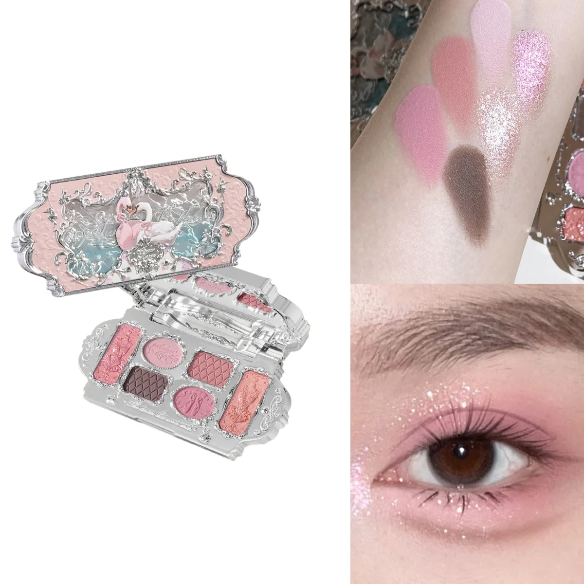 Flower Knows Swan Ballet 6 Color Eyeshadow Palette Matte Shimmer Pearl Glitter Waterproof Highly Pigmented Long Lasting Makeup