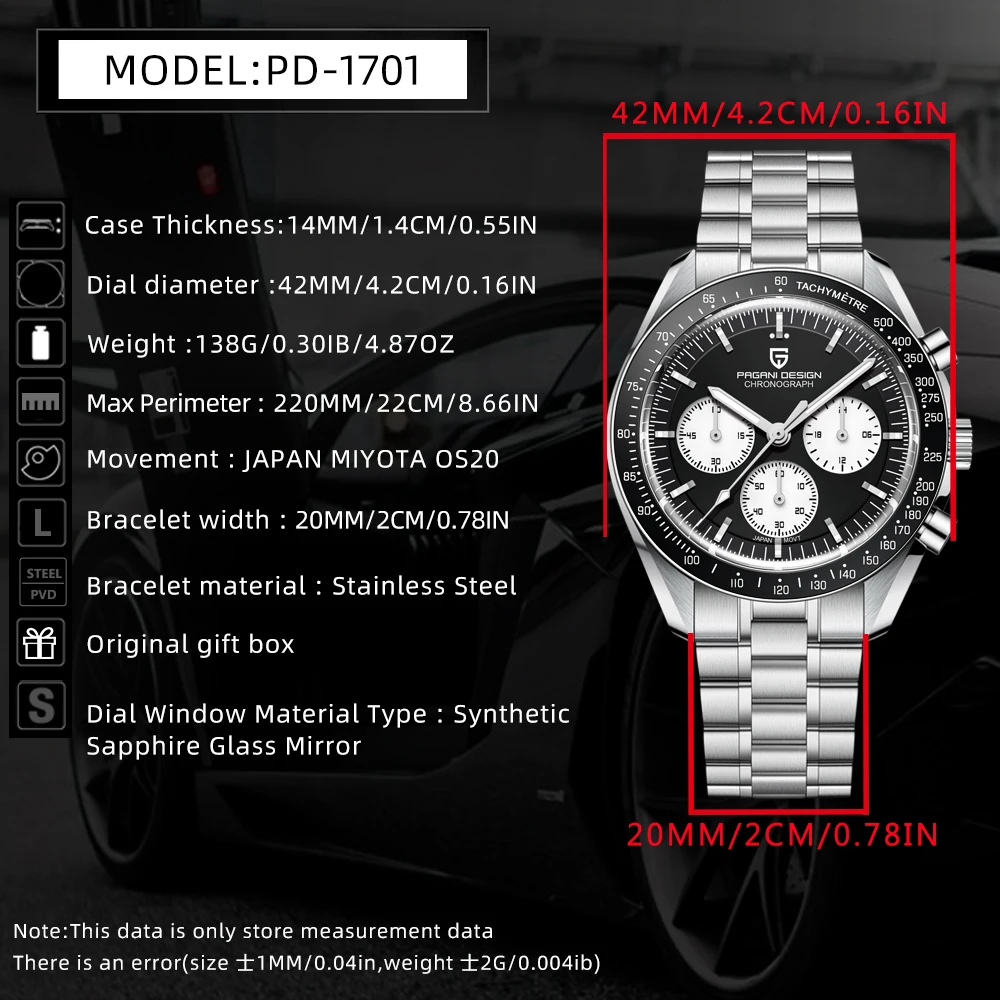 PAGANI DESIGN 2026 New Moon Men's Watches Luxury Quartz Watch For Men Chronograph AR Sapphire Mirror Ceramic Bezel Luminous Gift