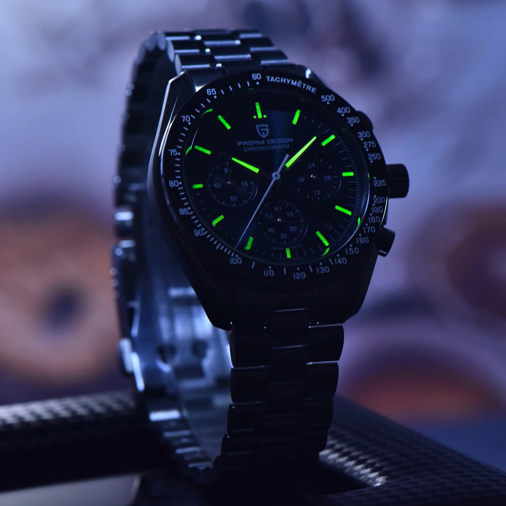 PAGANI DESIGN 2026 New Moon Men's Watches Luxury Quartz Watch For Men Chronograph AR Sapphire Mirror Ceramic Bezel Luminous Gift