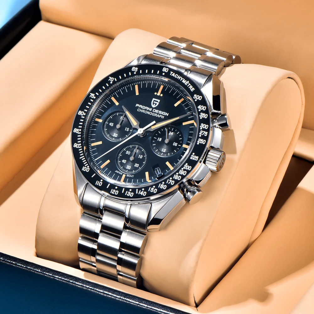 PAGANI DESIGN 2026 New Moon Men's Watches Luxury Quartz Watch For Men Chronograph AR Sapphire Mirror Ceramic Bezel Luminous Gift