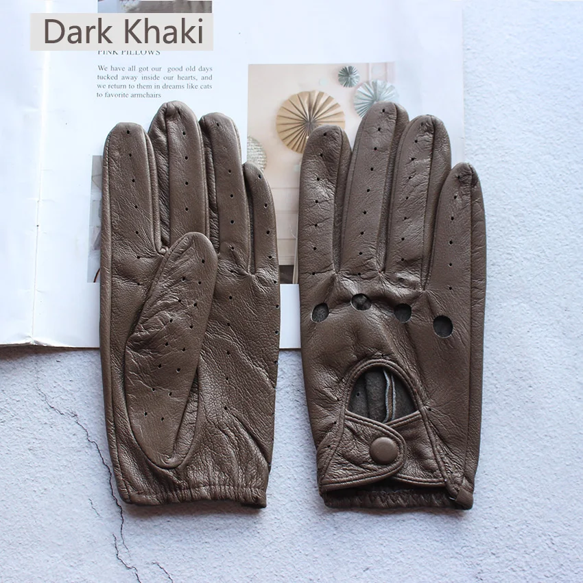 Summer Driving Leather Gloves Women's Thin Sheepskin Unlined Fashionable Hollowed Out All Finger Motorcycle Riding Gloves