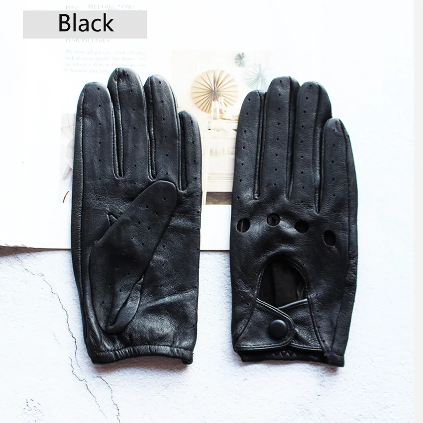 Summer Driving Leather Gloves Women's Thin Sheepskin Unlined Fashionable Hollowed Out All Finger Motorcycle Riding Gloves