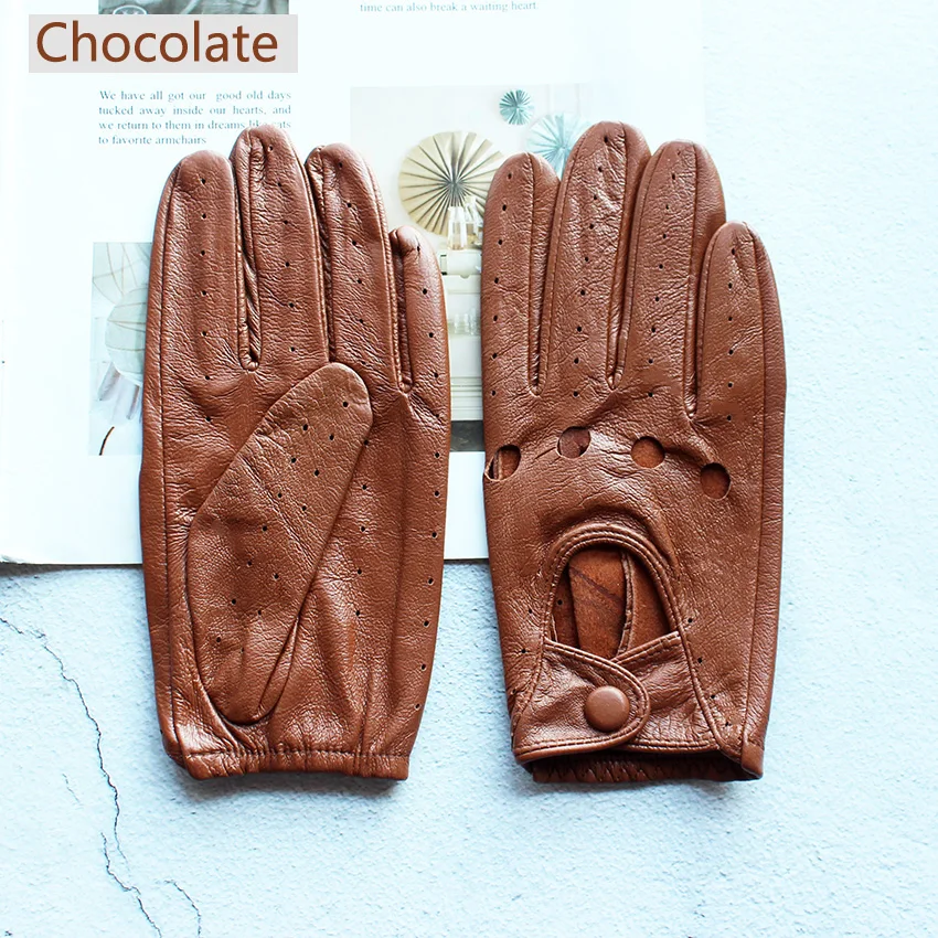 Summer Driving Leather Gloves Women's Thin Sheepskin Unlined Fashionable Hollowed Out All Finger Motorcycle Riding Gloves