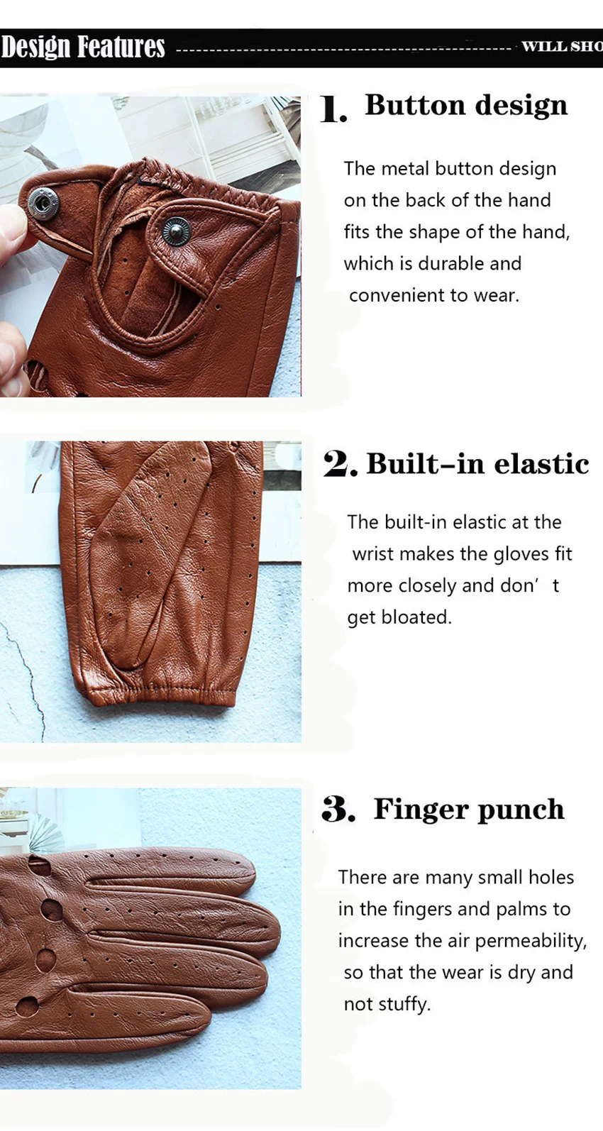 Summer Driving Leather Gloves Women's Thin Sheepskin Unlined Fashionable Hollowed Out All Finger Motorcycle Riding Gloves
