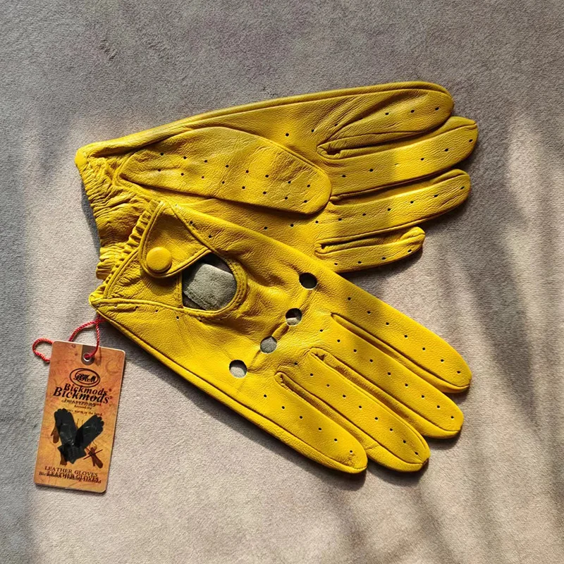 Summer Driving Leather Gloves Women's Thin Sheepskin Unlined Fashionable Hollowed Out All Finger Motorcycle Riding Gloves