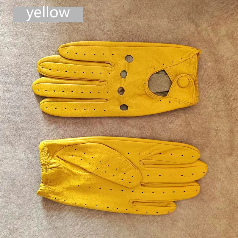 Summer Driving Leather Gloves Women's Thin Sheepskin Unlined Fashionable Hollowed Out All Finger Motorcycle Riding Gloves