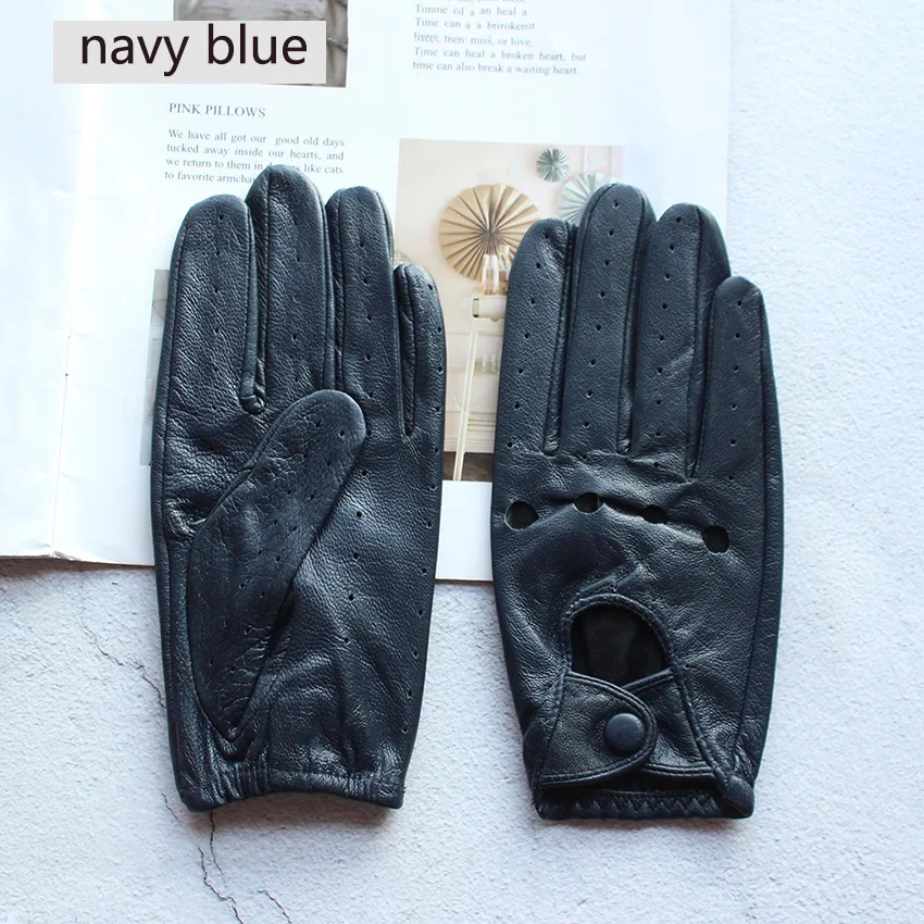 Summer Driving Leather Gloves Women's Thin Sheepskin Unlined Fashionable Hollowed Out All Finger Motorcycle Riding Gloves
