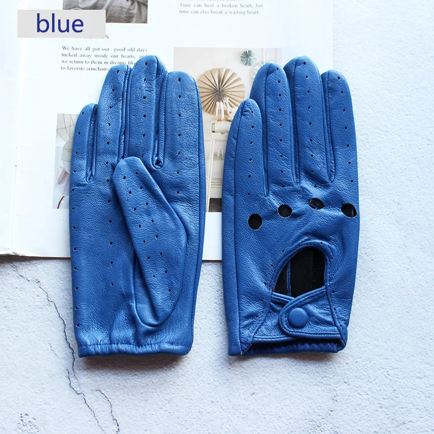 Summer Driving Leather Gloves Women's Thin Sheepskin Unlined Fashionable Hollowed Out All Finger Motorcycle Riding Gloves