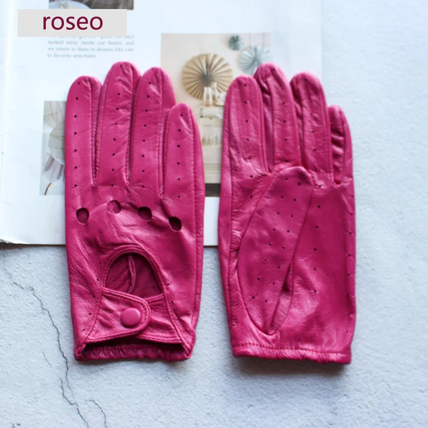 Summer Driving Leather Gloves Women's Thin Sheepskin Unlined Fashionable Hollowed Out All Finger Motorcycle Riding Gloves