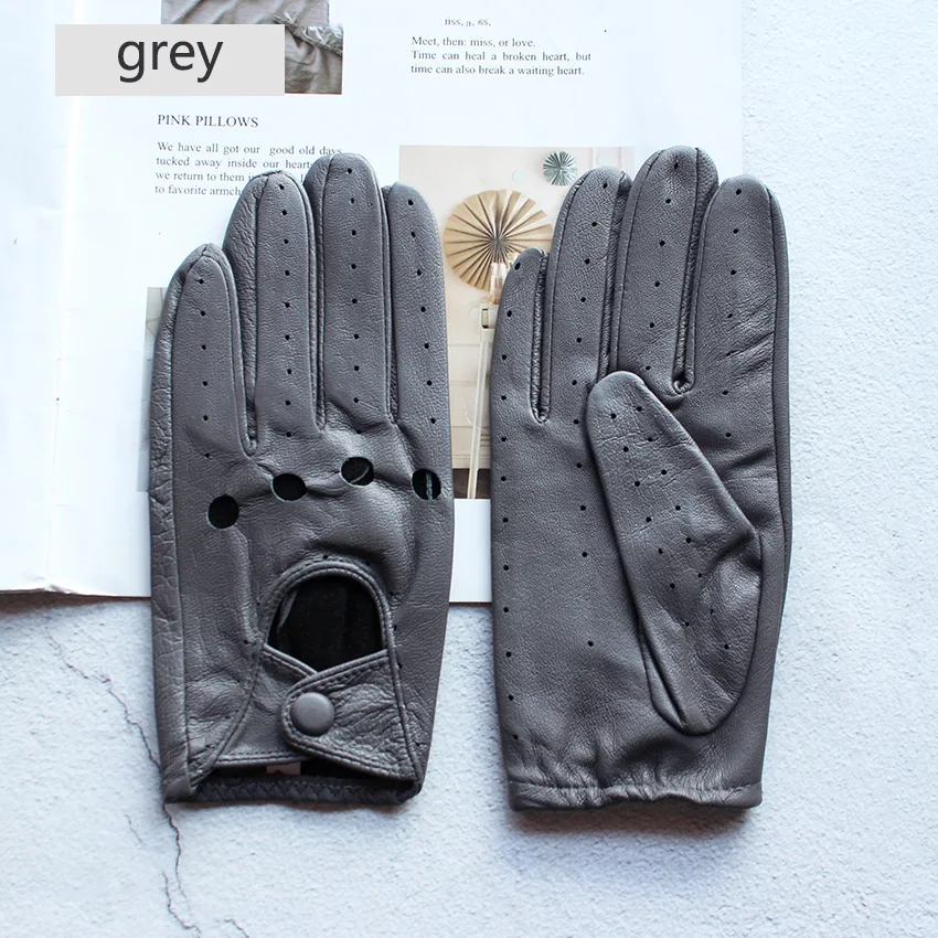 Summer Driving Leather Gloves Women's Thin Sheepskin Unlined Fashionable Hollowed Out All Finger Motorcycle Riding Gloves