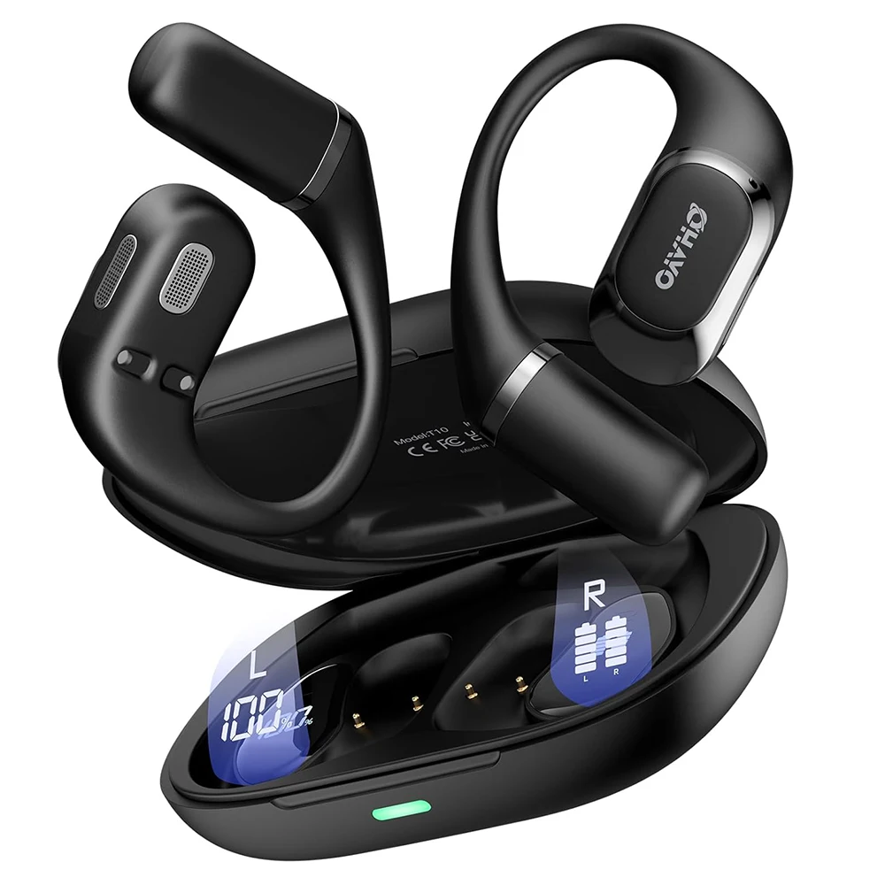 Ohayo Open-Ear Earphones Ear Hooks Wireless Bluetooth 5.4 Headphones IPX6 Waterproof Air Conduction Sports Earbuds TWS with Mic