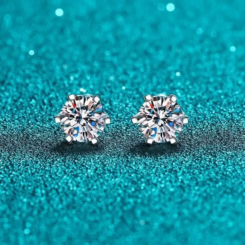 TY 0.3-2CT Moissanite Earrings 925 Sterling Silver Round Cut Stud Earrings Piercing Earrings for Men and Women Fine Jewelry